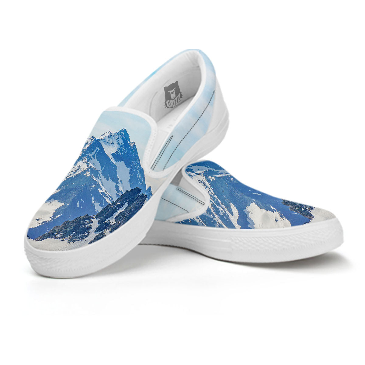 Mountain Alps Print White Slip On Shoes-grizzshop