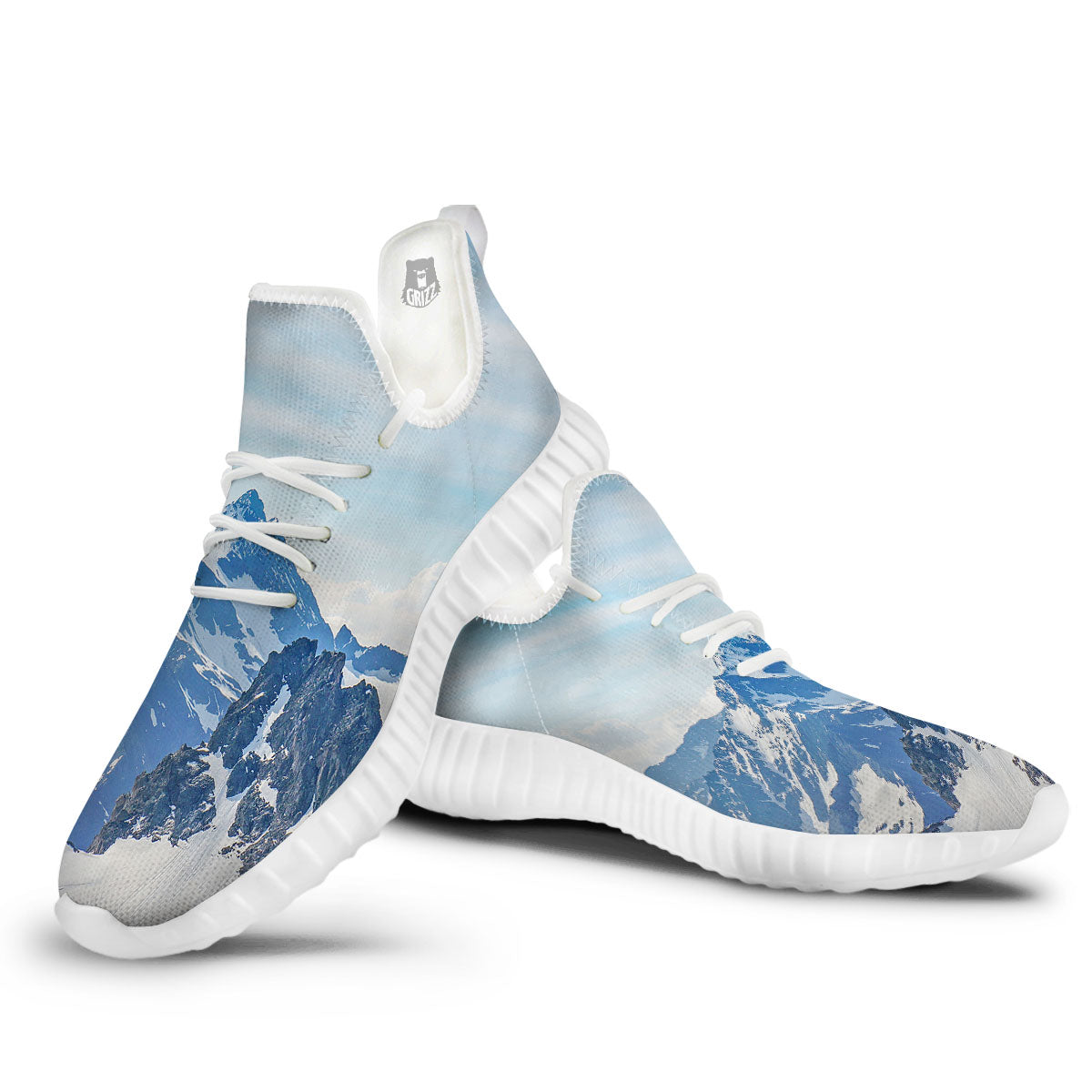 Mountain Alps Print White Walking Shoes-grizzshop