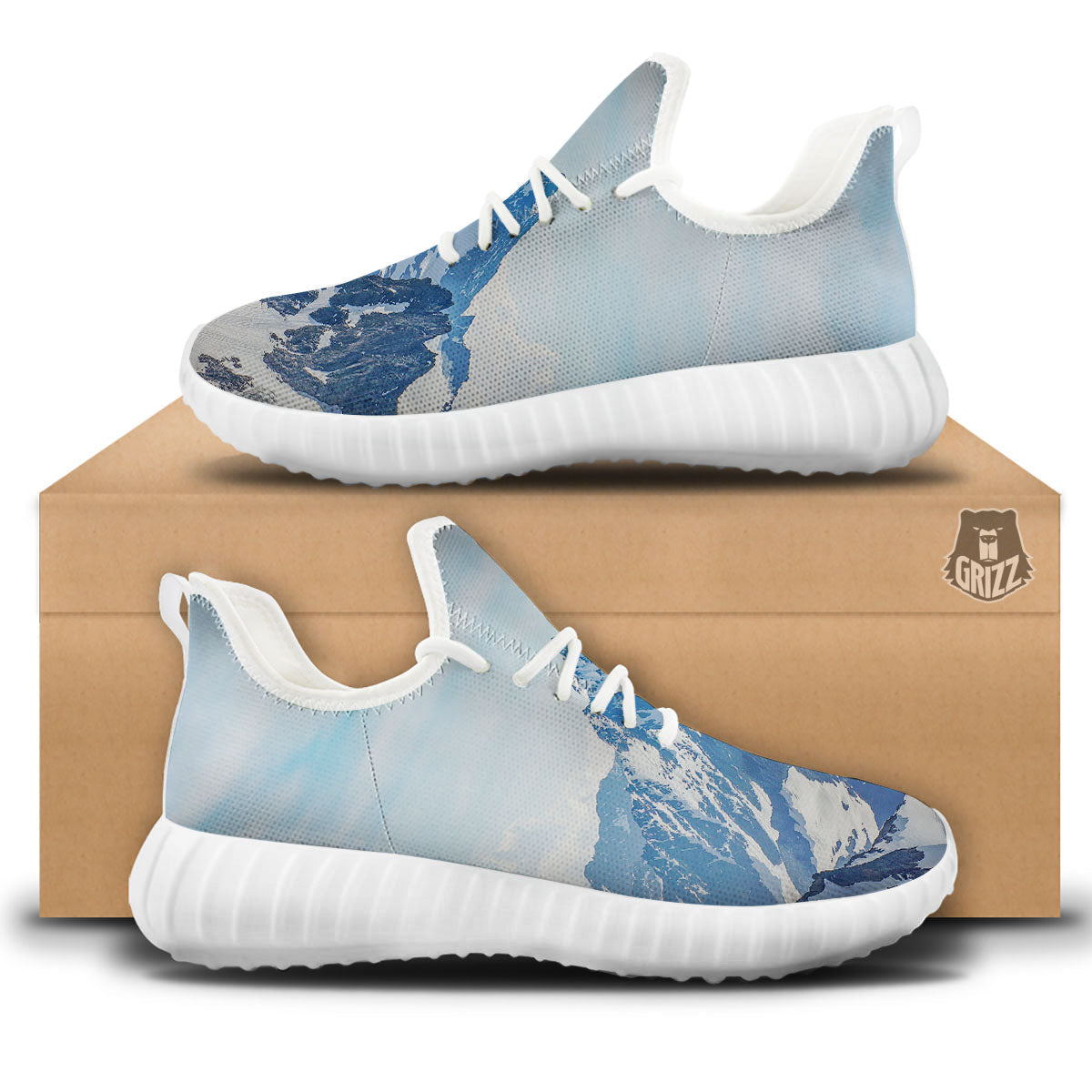 Mountain Alps Print White Walking Shoes-grizzshop