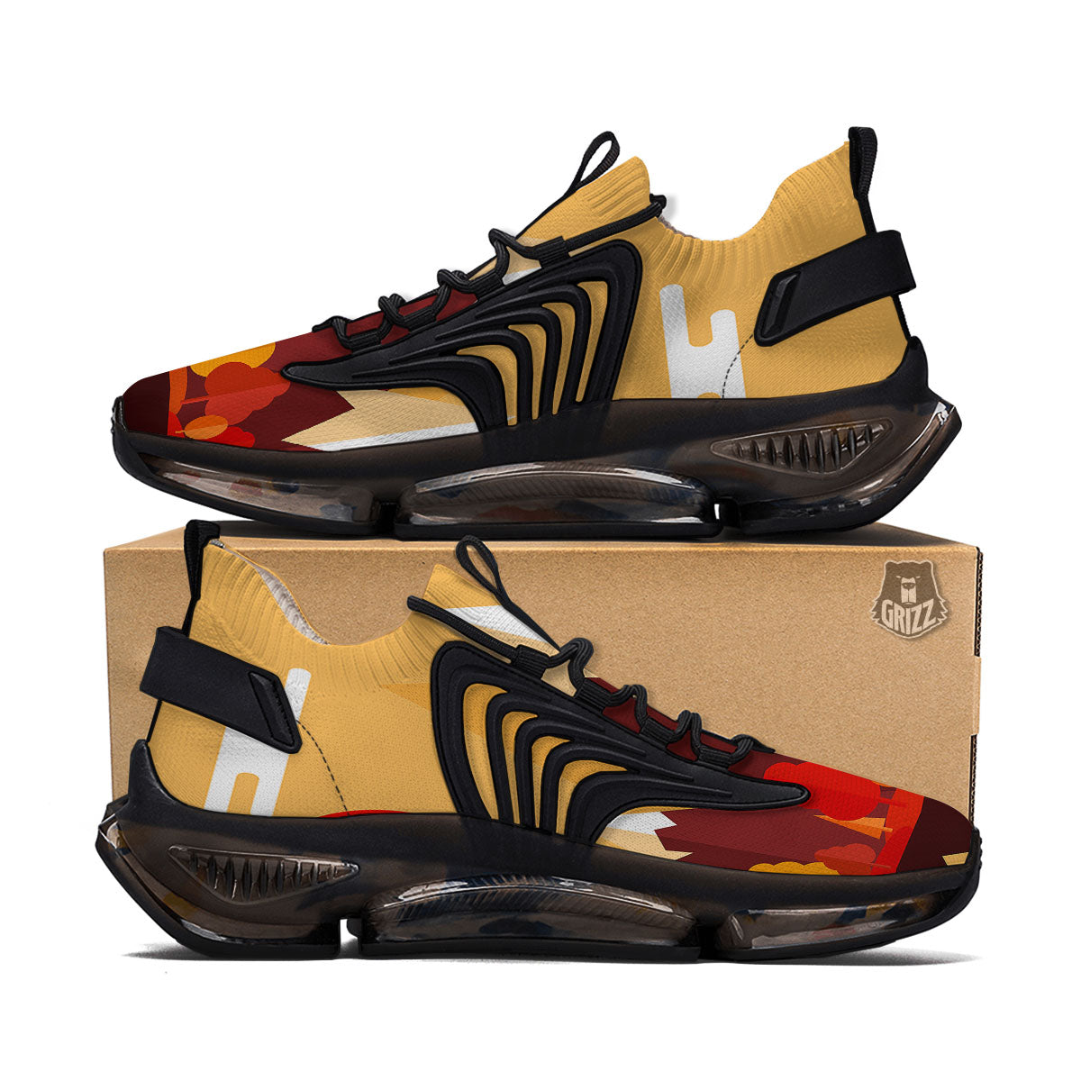 Mountain Autumn Print Black Gym Shoes-grizzshop