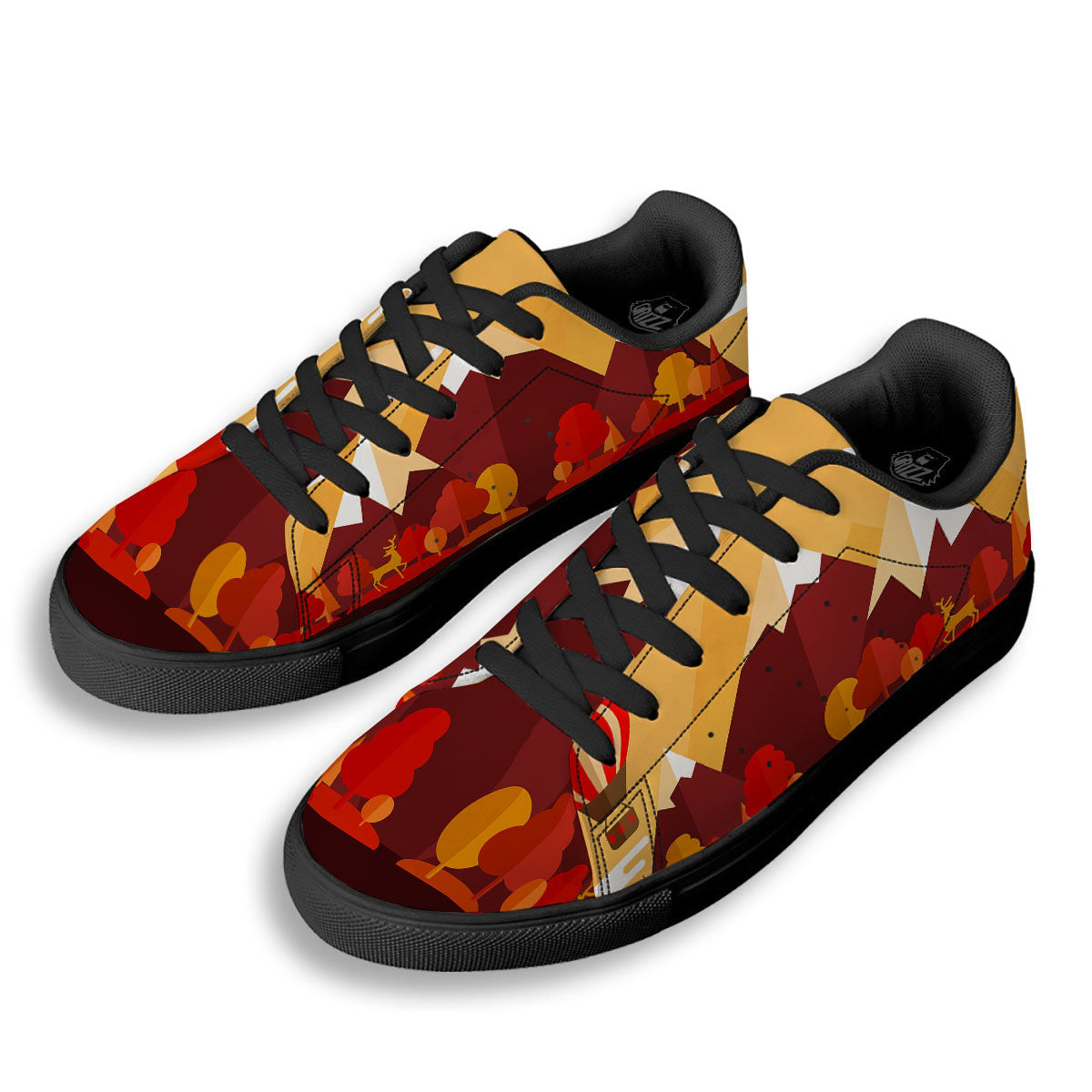 Mountain Autumn Print Black Low Top Sneakers-grizzshop