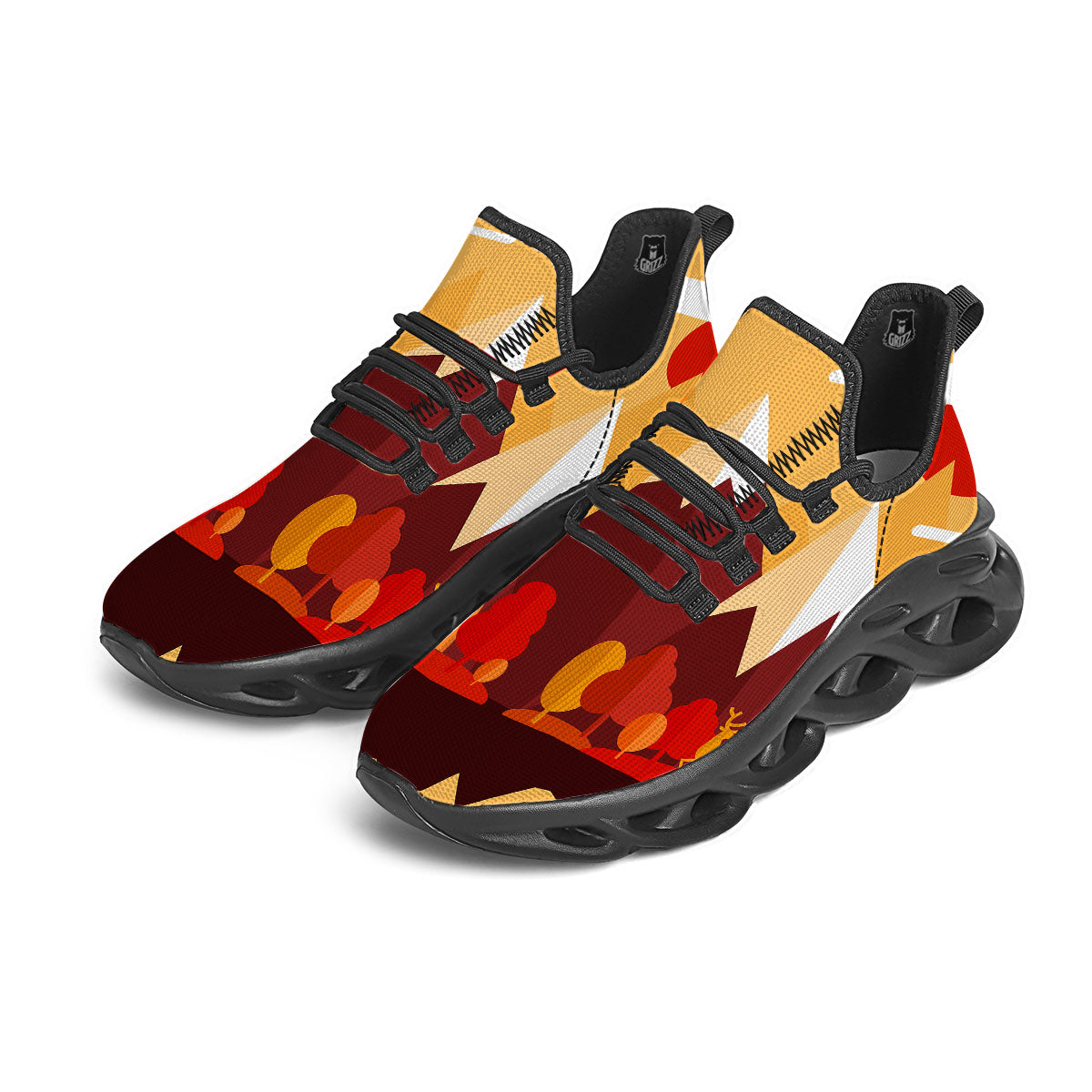 Mountain Autumn Print Black Running Shoes-grizzshop