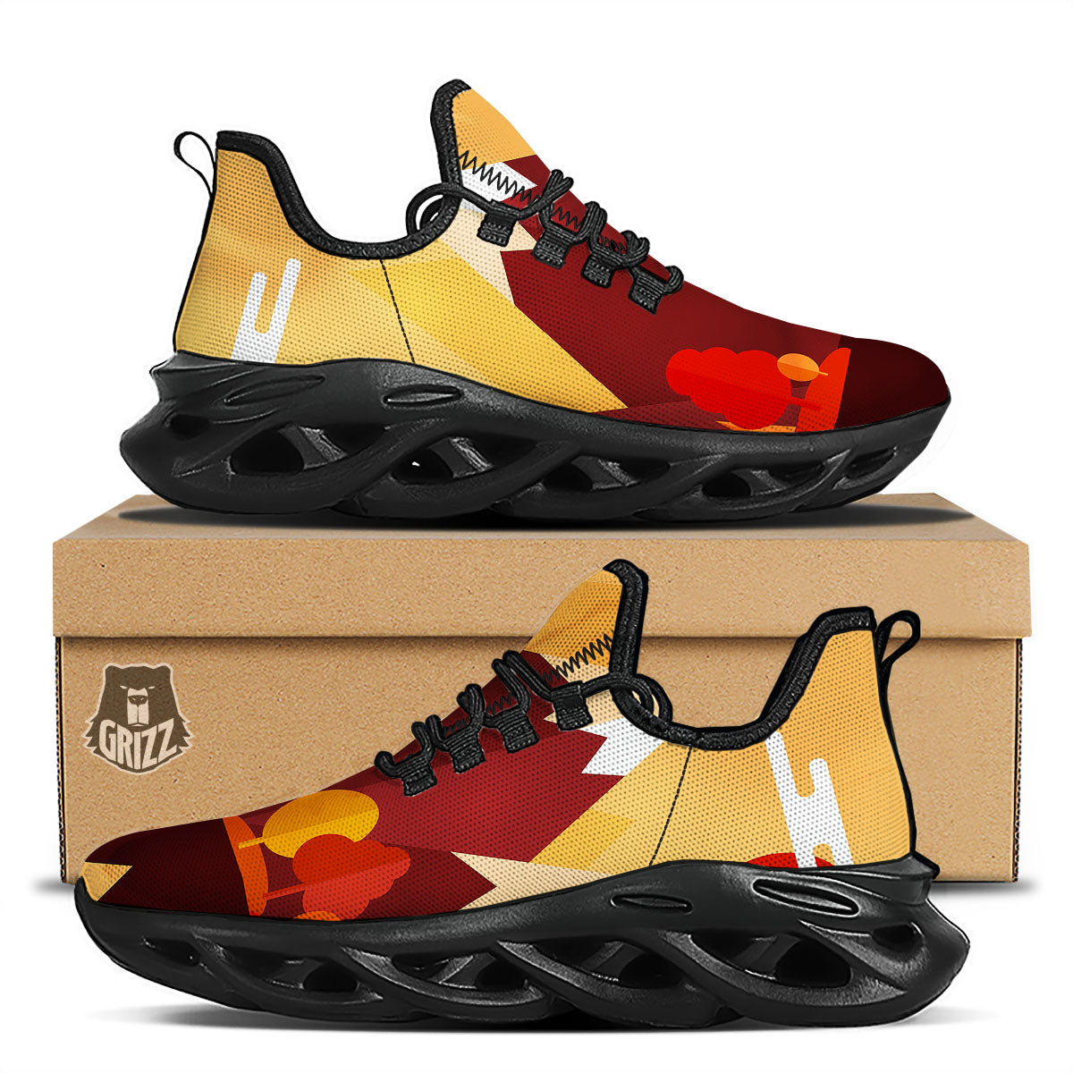 Mountain Autumn Print Black Running Shoes-grizzshop
