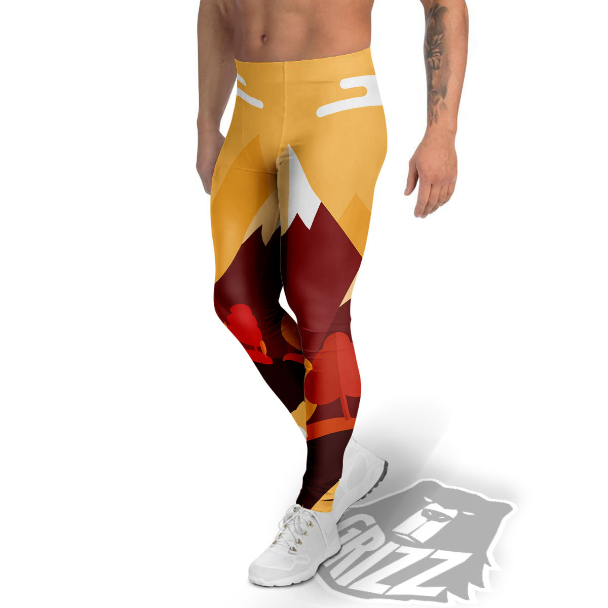 Mountain Autumn Print Men's Leggings-grizzshop