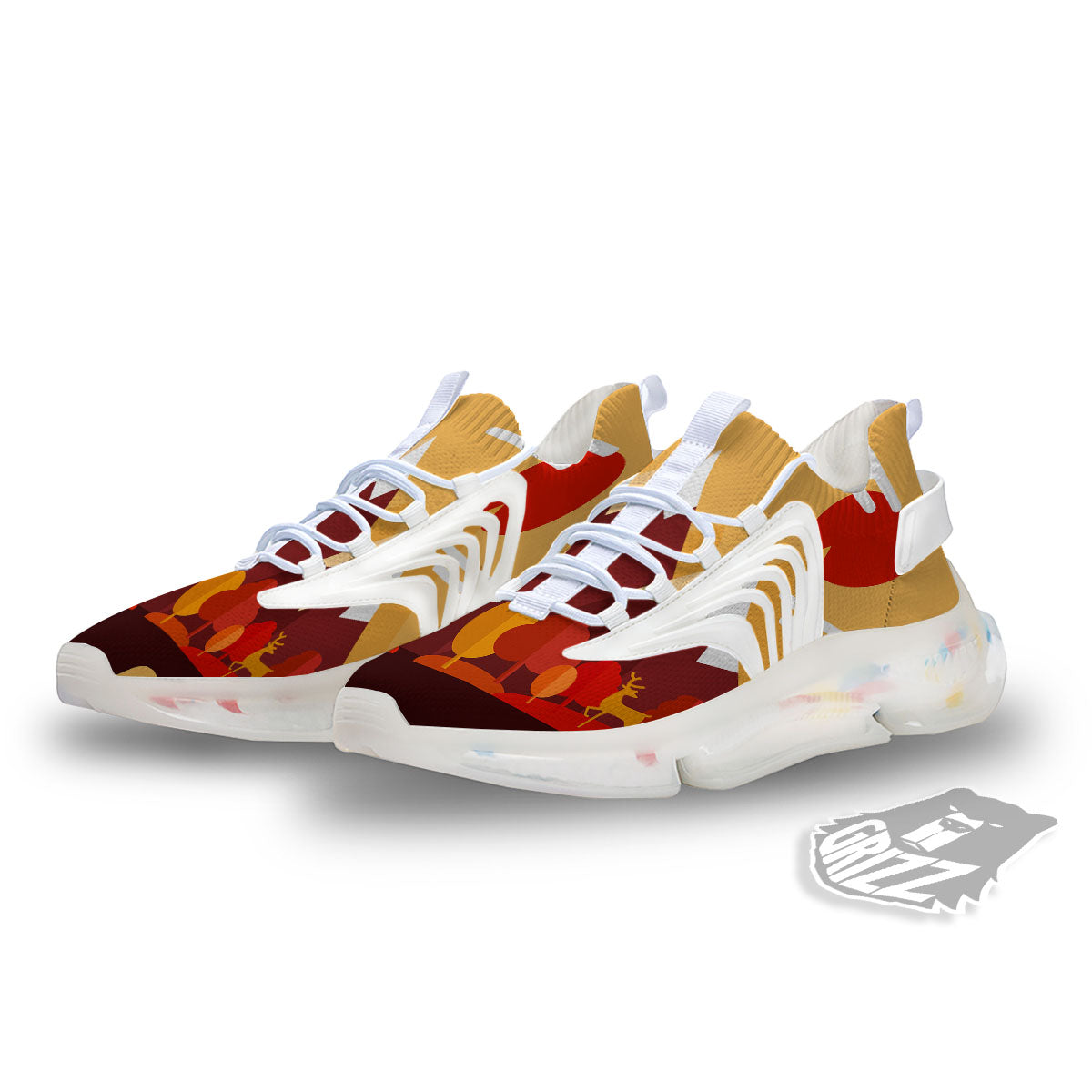 Mountain Autumn Print White Gym Shoes-grizzshop
