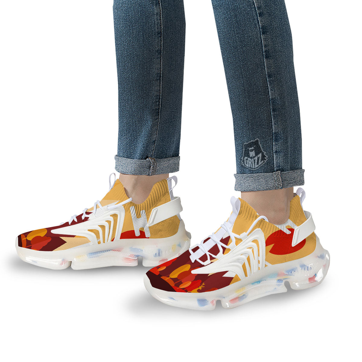 Mountain Autumn Print White Gym Shoes-grizzshop