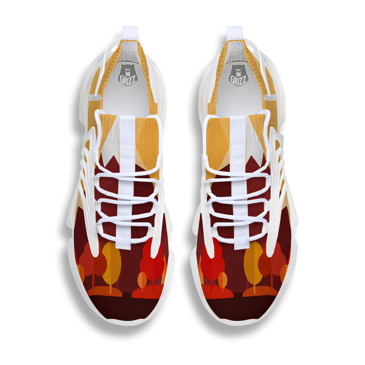 Mountain Autumn Print White Gym Shoes-grizzshop