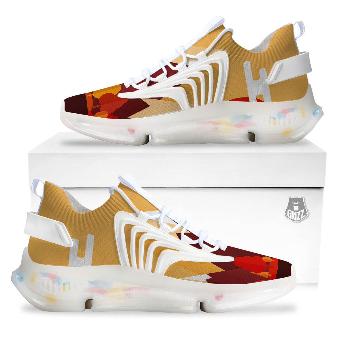 Mountain Autumn Print White Gym Shoes-grizzshop