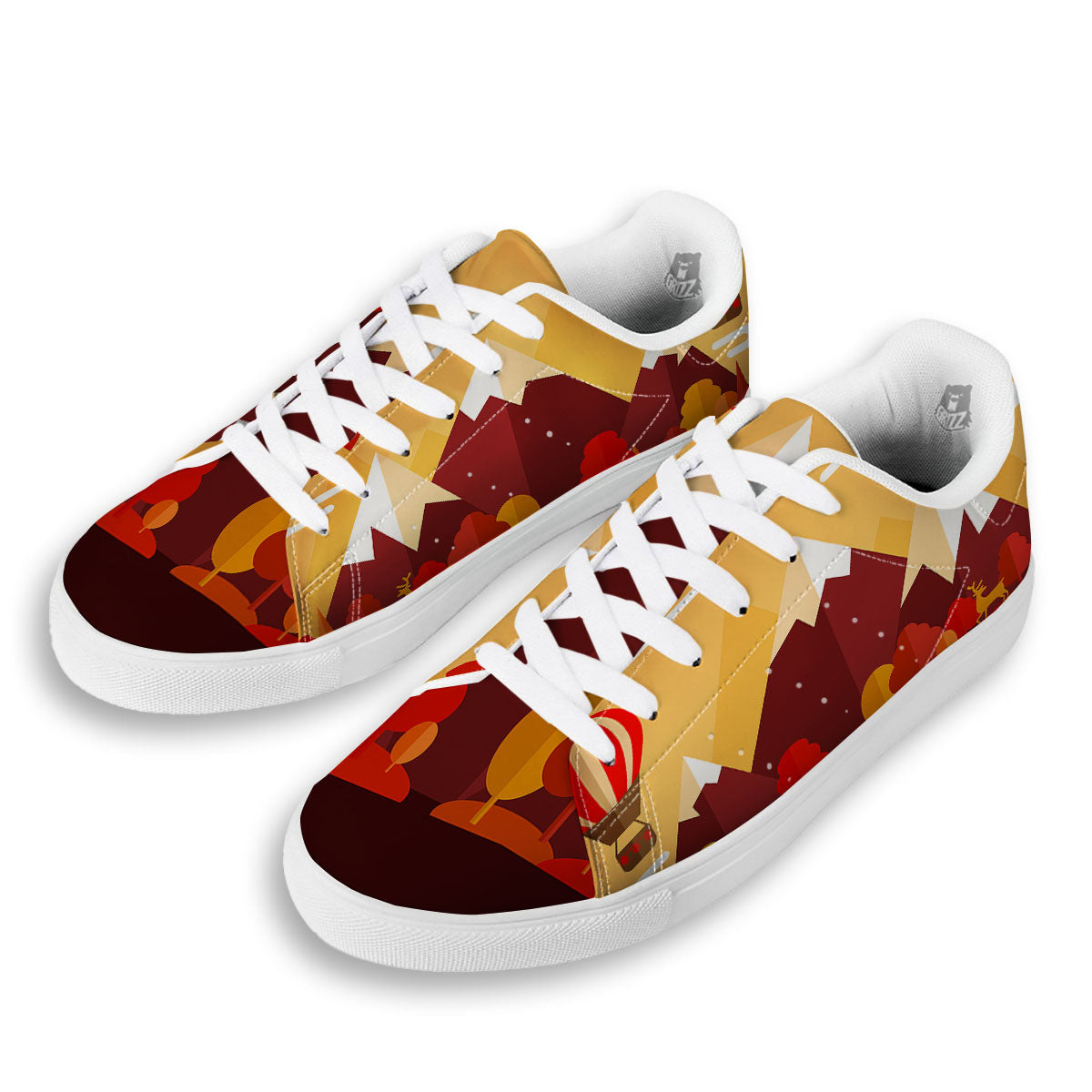 Mountain Autumn Print White Low Top Sneakers-grizzshop