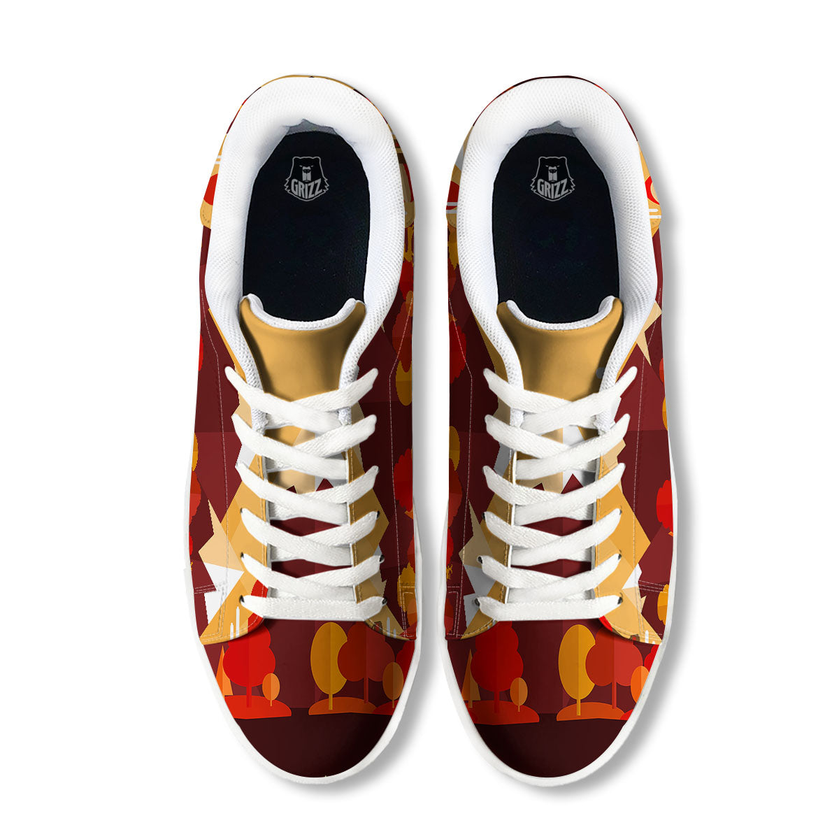 Mountain Autumn Print White Low Top Sneakers-grizzshop