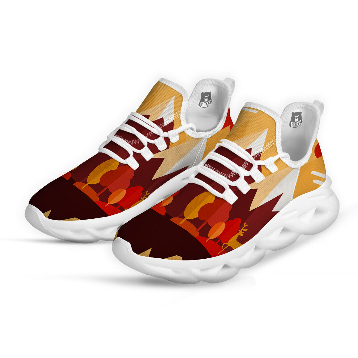 Mountain Autumn Print White Running Shoes-grizzshop