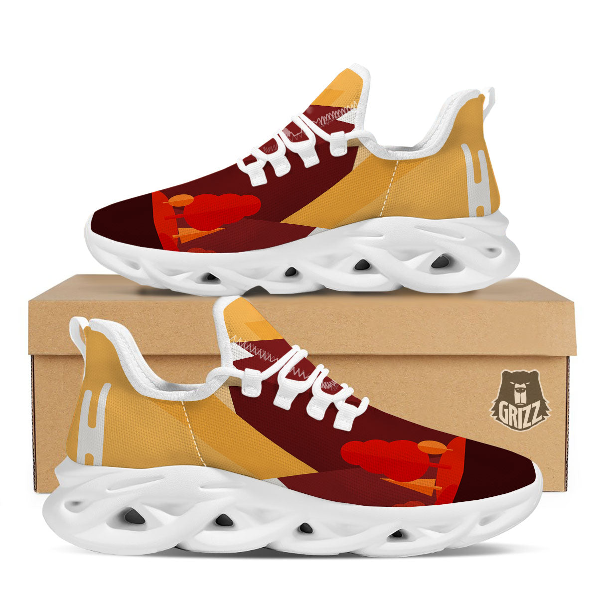 Mountain Autumn Print White Running Shoes-grizzshop
