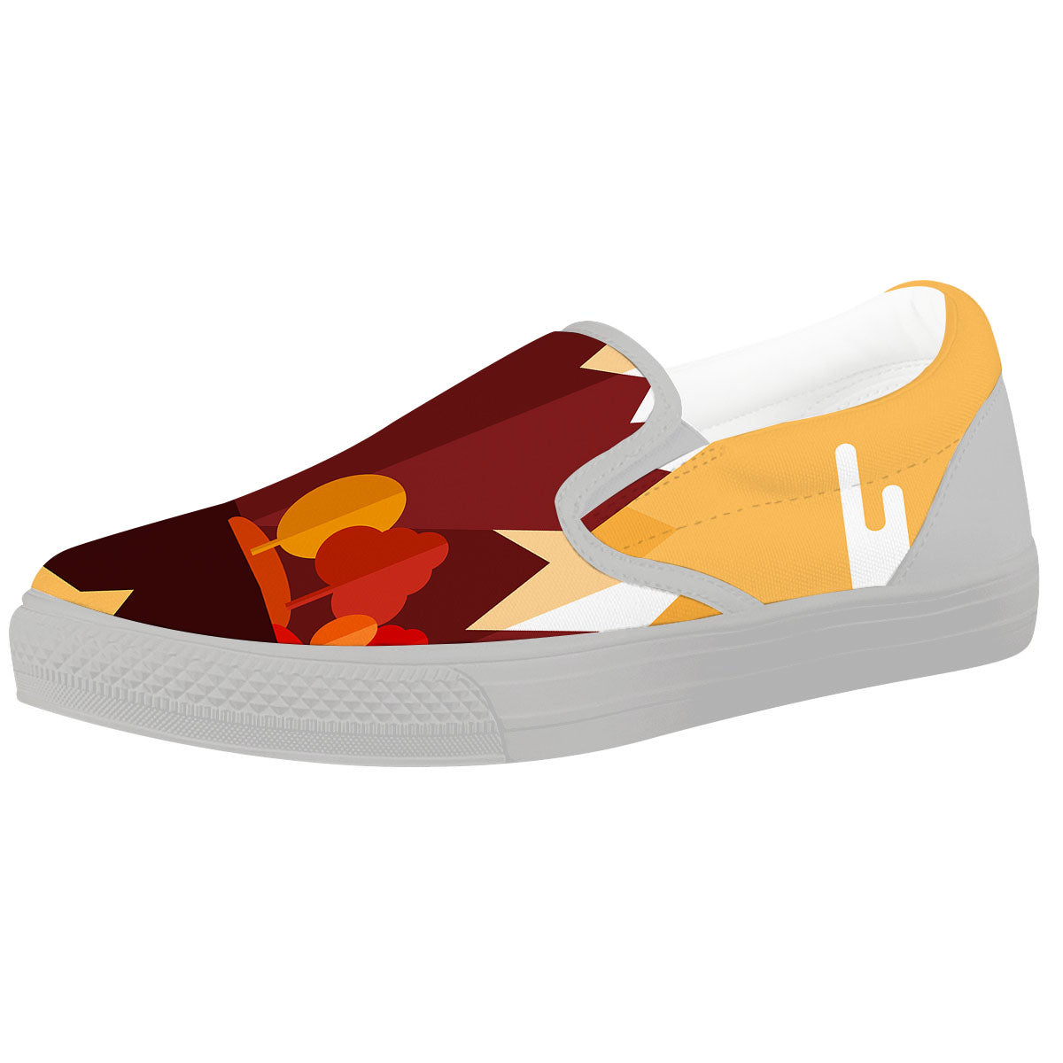 Mountain Autumn Print White Slip On Shoes-grizzshop