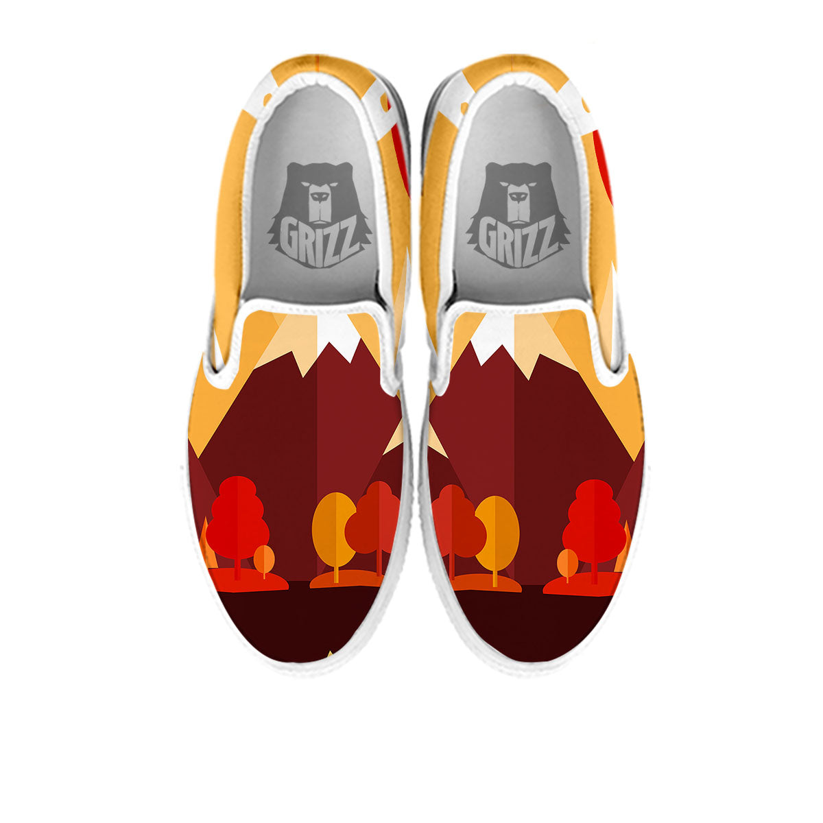 Mountain Autumn Print White Slip On Shoes-grizzshop