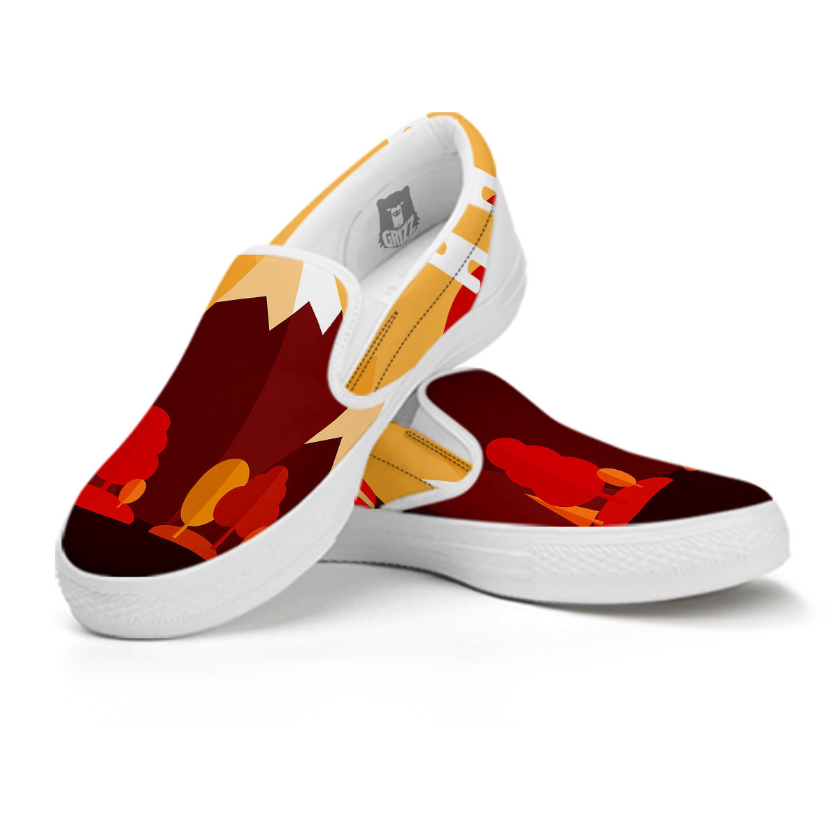 Mountain Autumn Print White Slip On Shoes-grizzshop