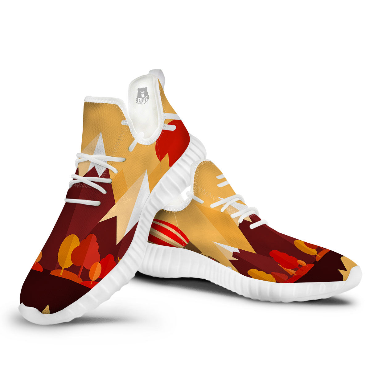 Mountain Autumn Print White Walking Shoes-grizzshop