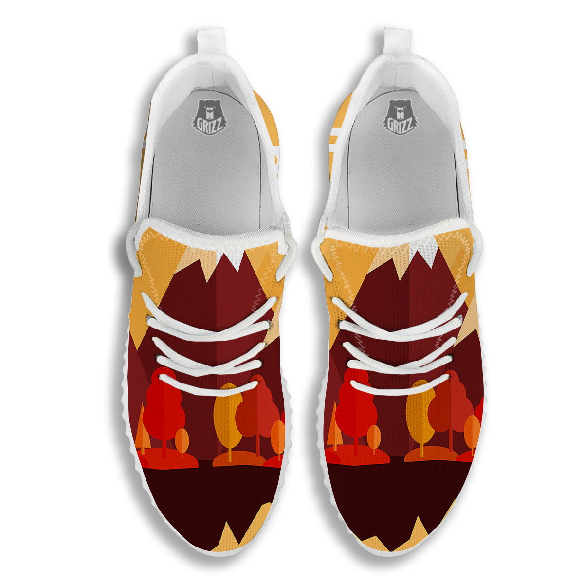 Mountain Autumn Print White Walking Shoes-grizzshop
