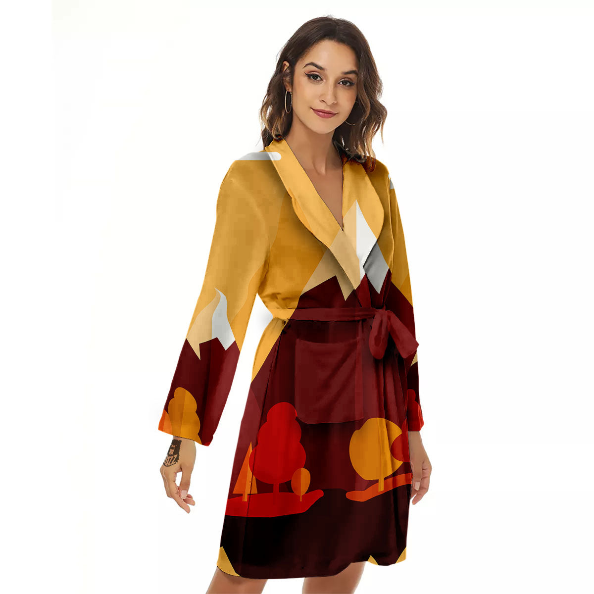 Mountain Autumn Print Women's Robe-grizzshop