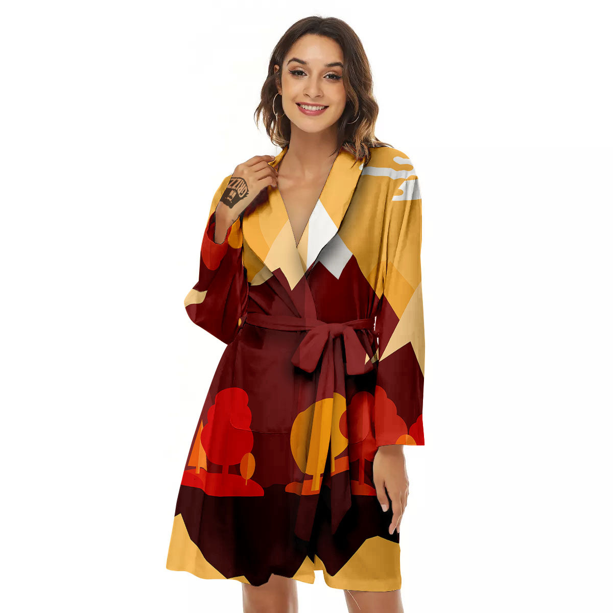 Mountain Autumn Print Women's Robe-grizzshop
