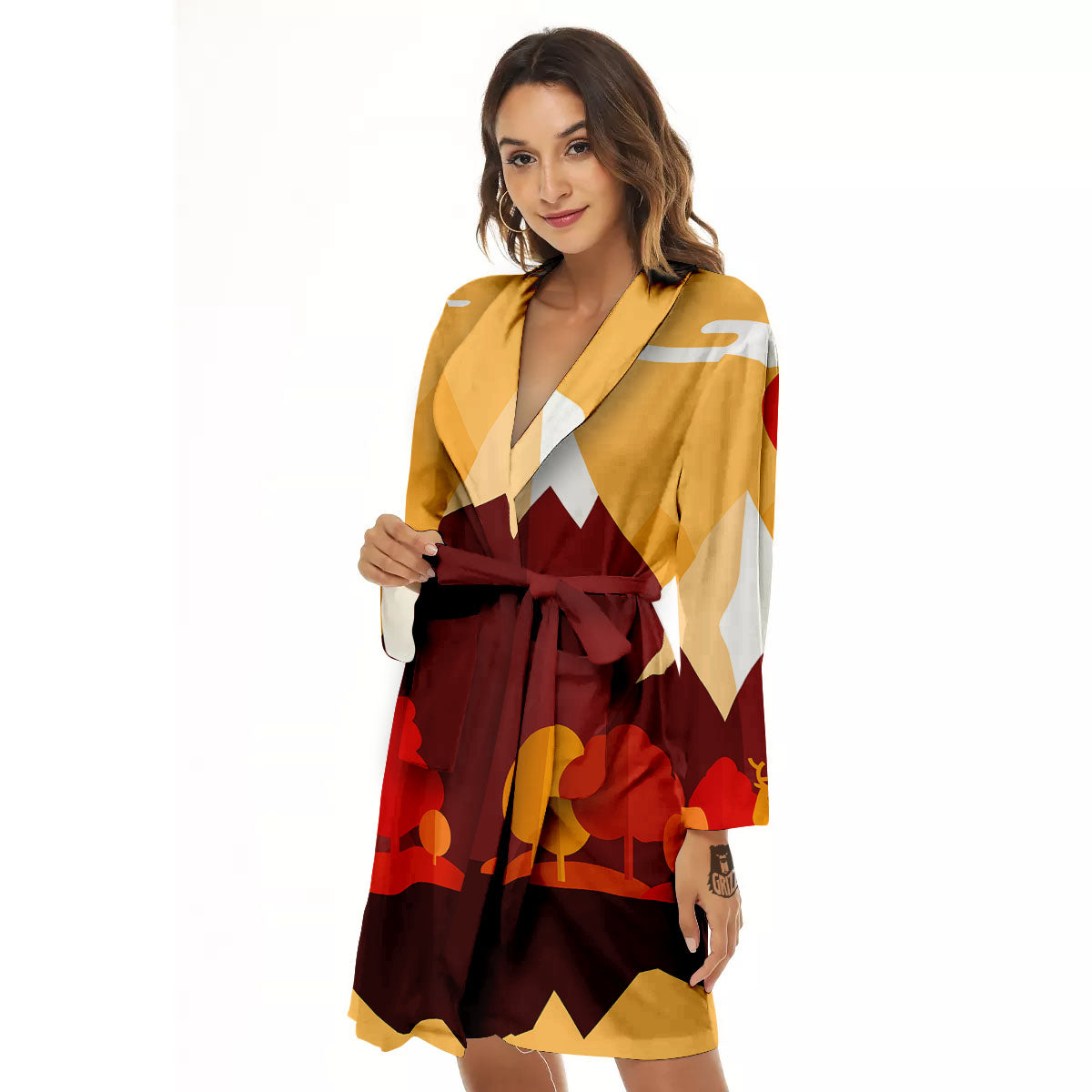 Mountain Autumn Print Women's Robe-grizzshop