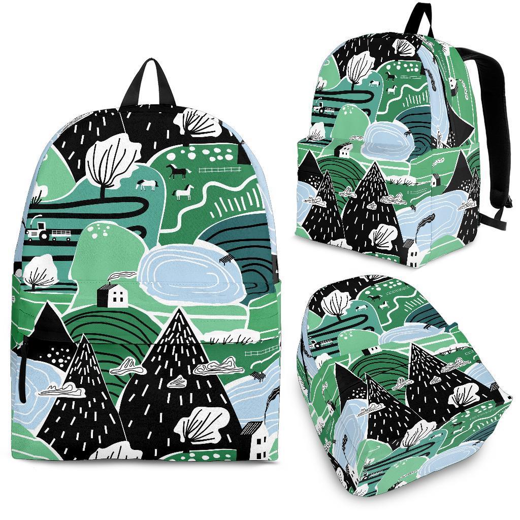 Mountain Cartoon Pattern Print Backpack-grizzshop