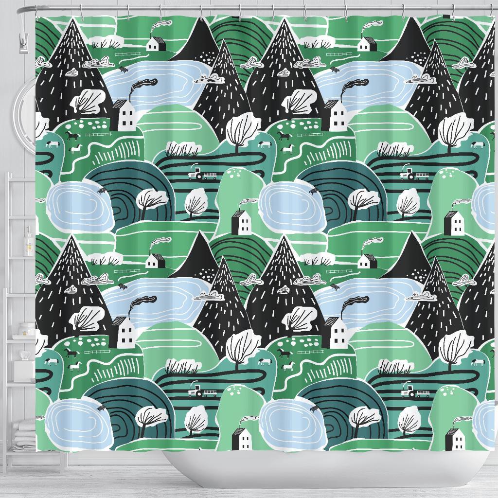 Mountain Cartoon Pattern Print Bathroom Shower Curtain-grizzshop