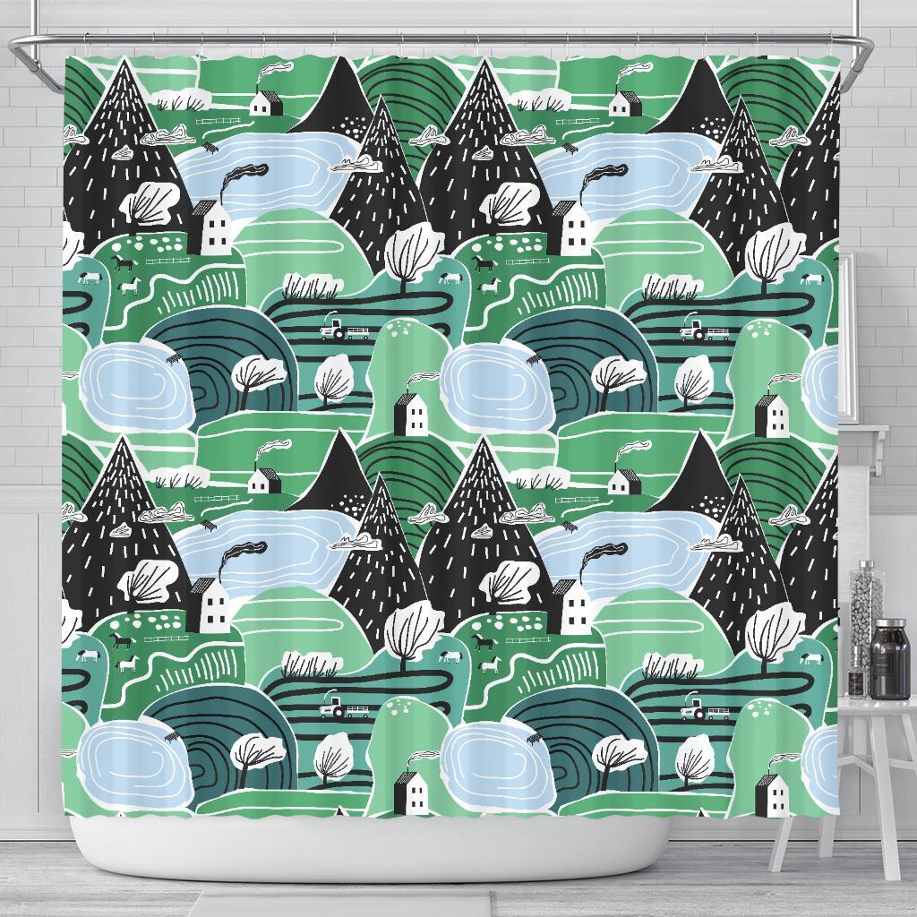 Mountain Cartoon Pattern Print Bathroom Shower Curtain-grizzshop