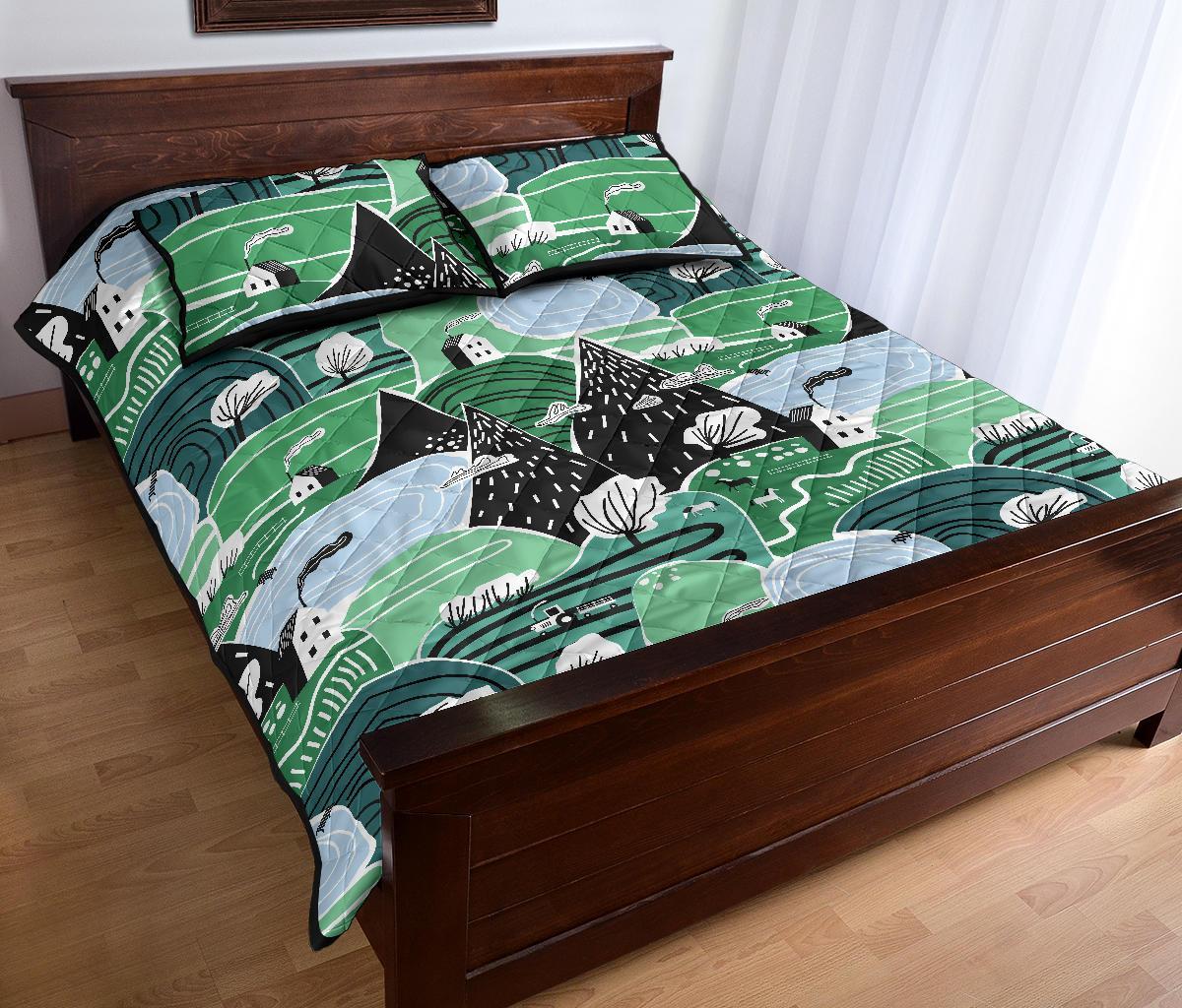 Mountain Cartoon Pattern Print Bed Set Quilt-grizzshop