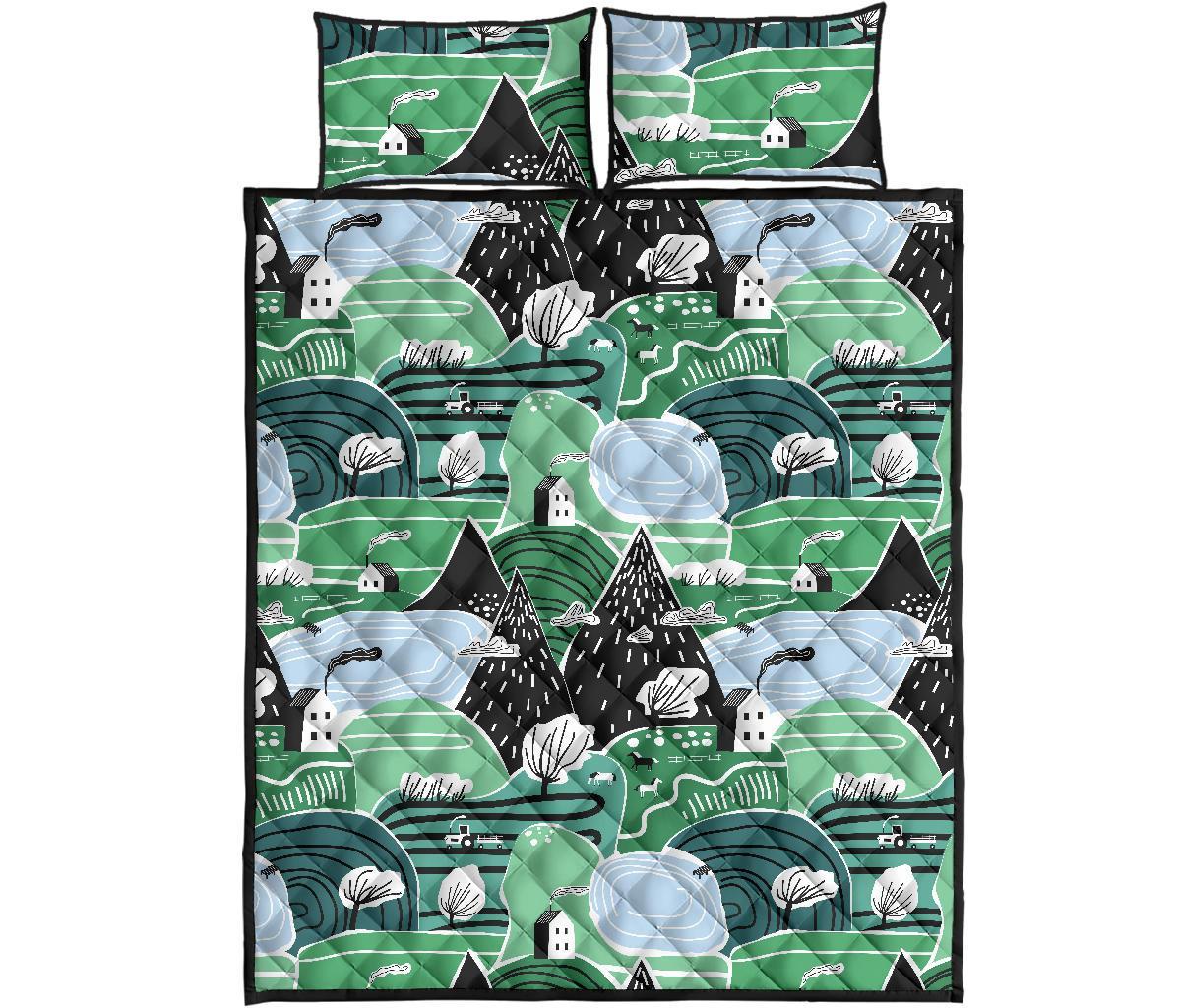 Mountain Cartoon Pattern Print Bed Set Quilt-grizzshop