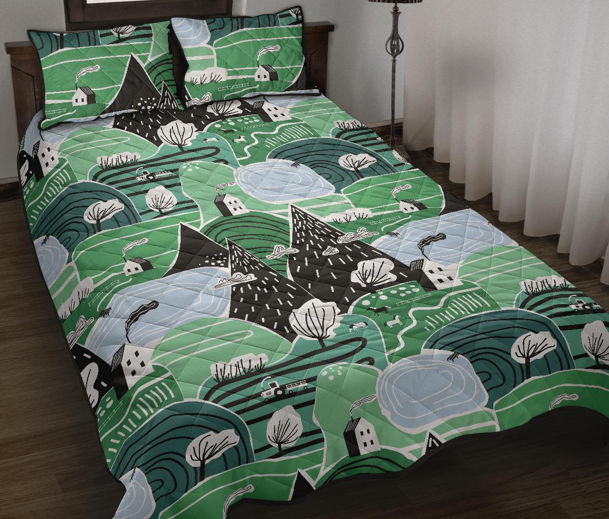 Mountain Cartoon Pattern Print Bed Set Quilt-grizzshop