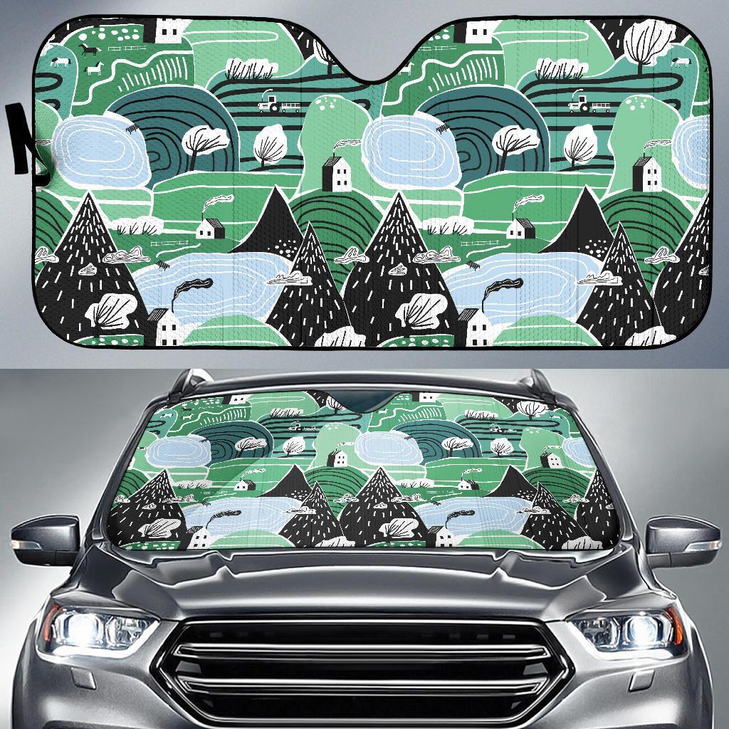 Mountain Cartoon Pattern Print Car Sun Shade-grizzshop