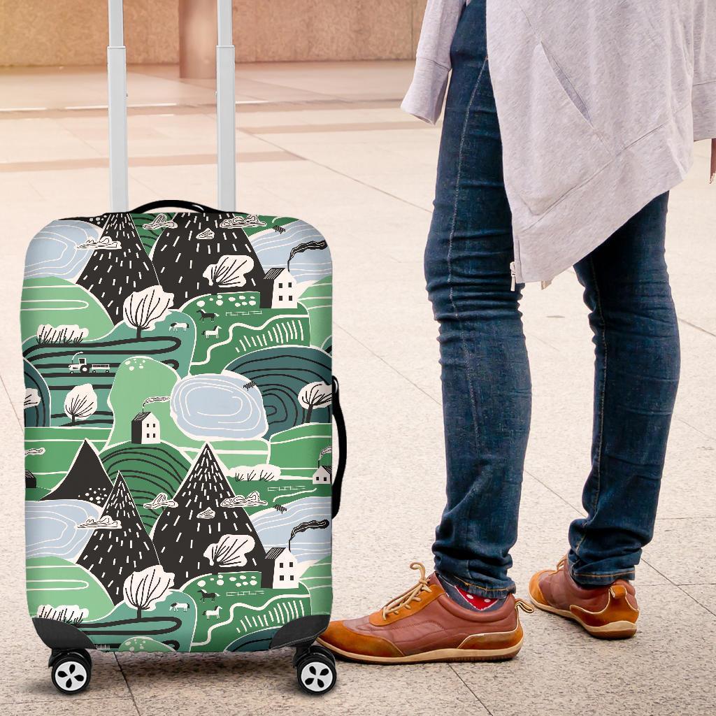 Mountain Cartoon Pattern Print Luggage Cover Protector-grizzshop