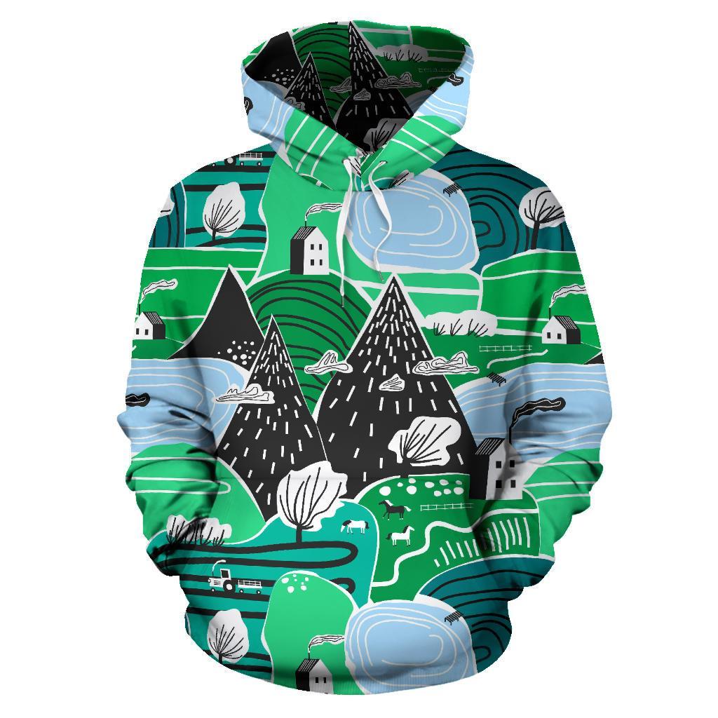 Mountain Cartoon Pattern Print Men Women Pullover Hoodie-grizzshop