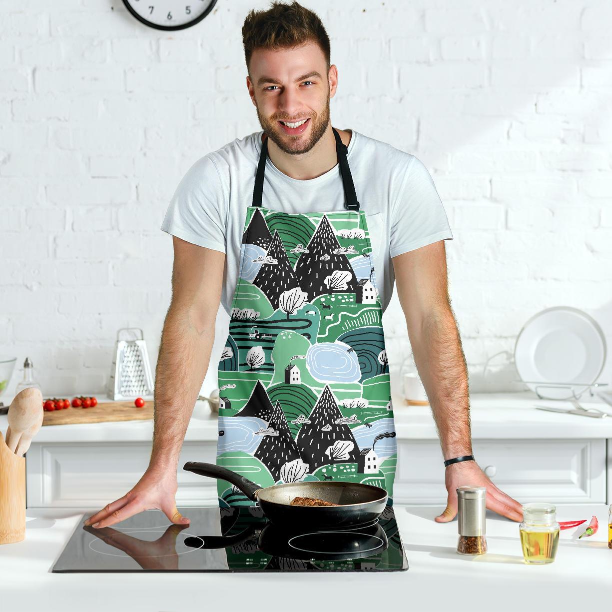 Mountain Cartoon Pattern Print Men's Apron-grizzshop