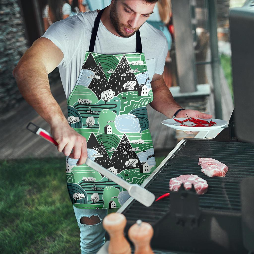 Mountain Cartoon Pattern Print Men's Apron-grizzshop