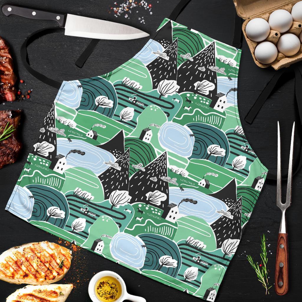 Mountain Cartoon Pattern Print Men's Apron-grizzshop