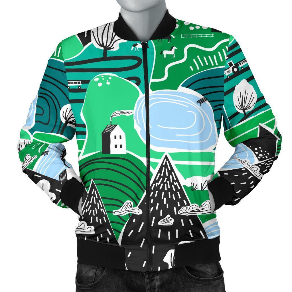 Mountain Cartoon Pattern Print Men's Bomber Jacket-grizzshop