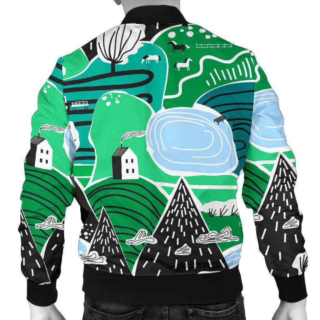 Mountain Cartoon Pattern Print Men's Bomber Jacket-grizzshop