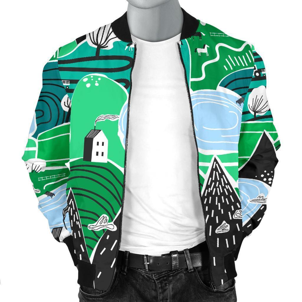 Mountain Cartoon Pattern Print Men's Bomber Jacket-grizzshop