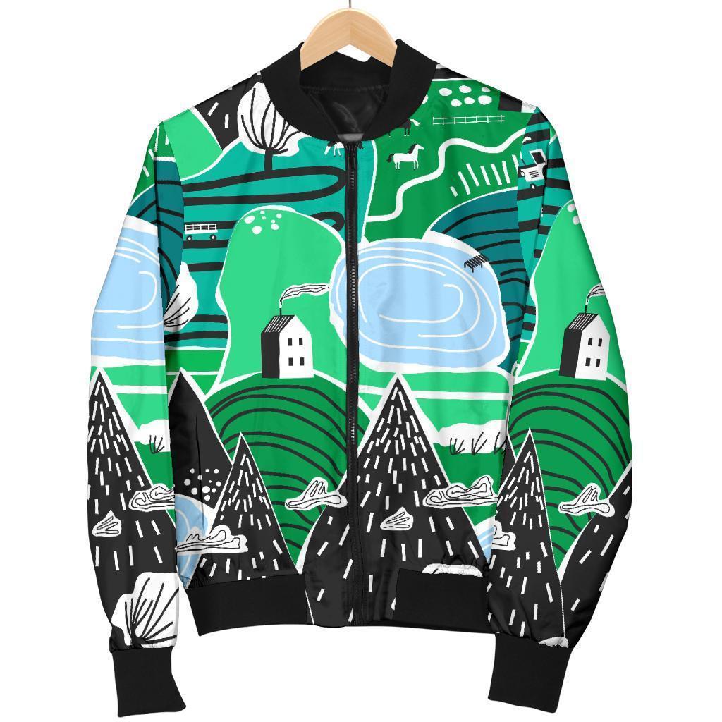 Mountain Cartoon Pattern Print Men's Bomber Jacket-grizzshop