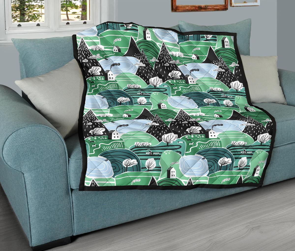 Mountain Cartoon Pattern Print Quilt-grizzshop