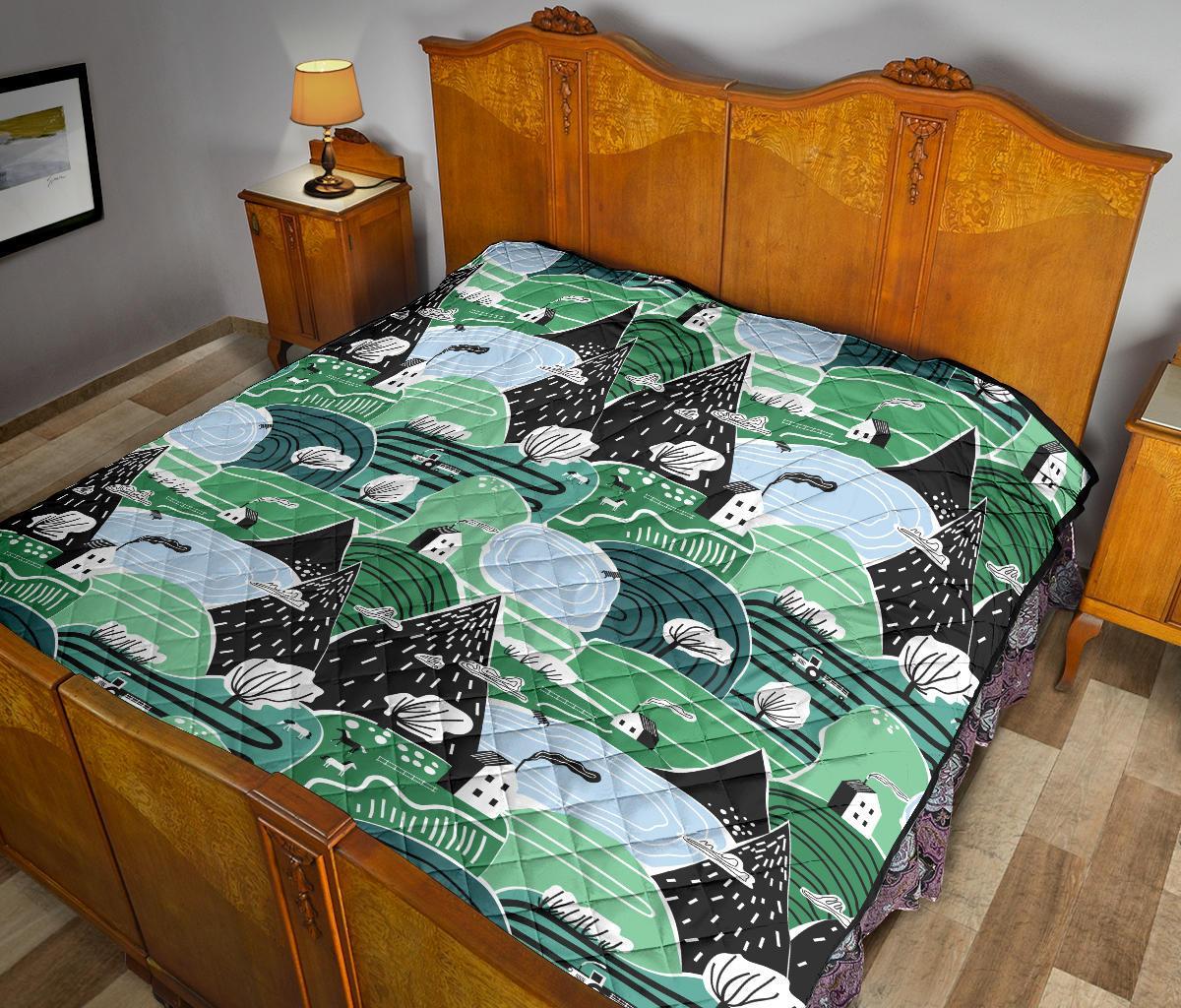 Mountain Cartoon Pattern Print Quilt-grizzshop