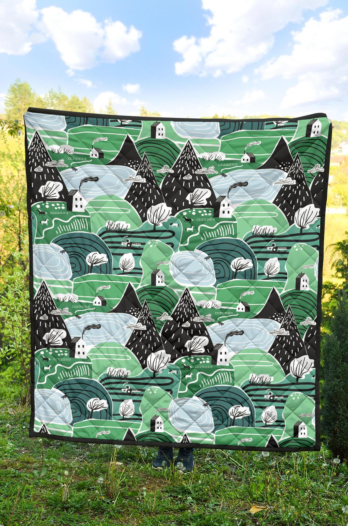 Mountain Cartoon Pattern Print Quilt-grizzshop