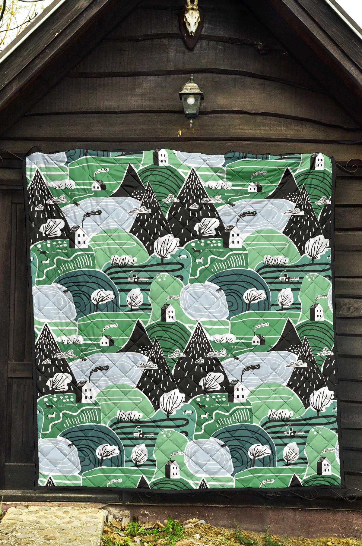 Mountain Cartoon Pattern Print Quilt-grizzshop