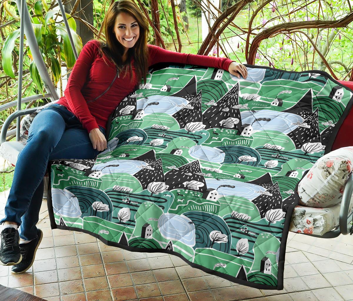 Mountain Cartoon Pattern Print Quilt-grizzshop