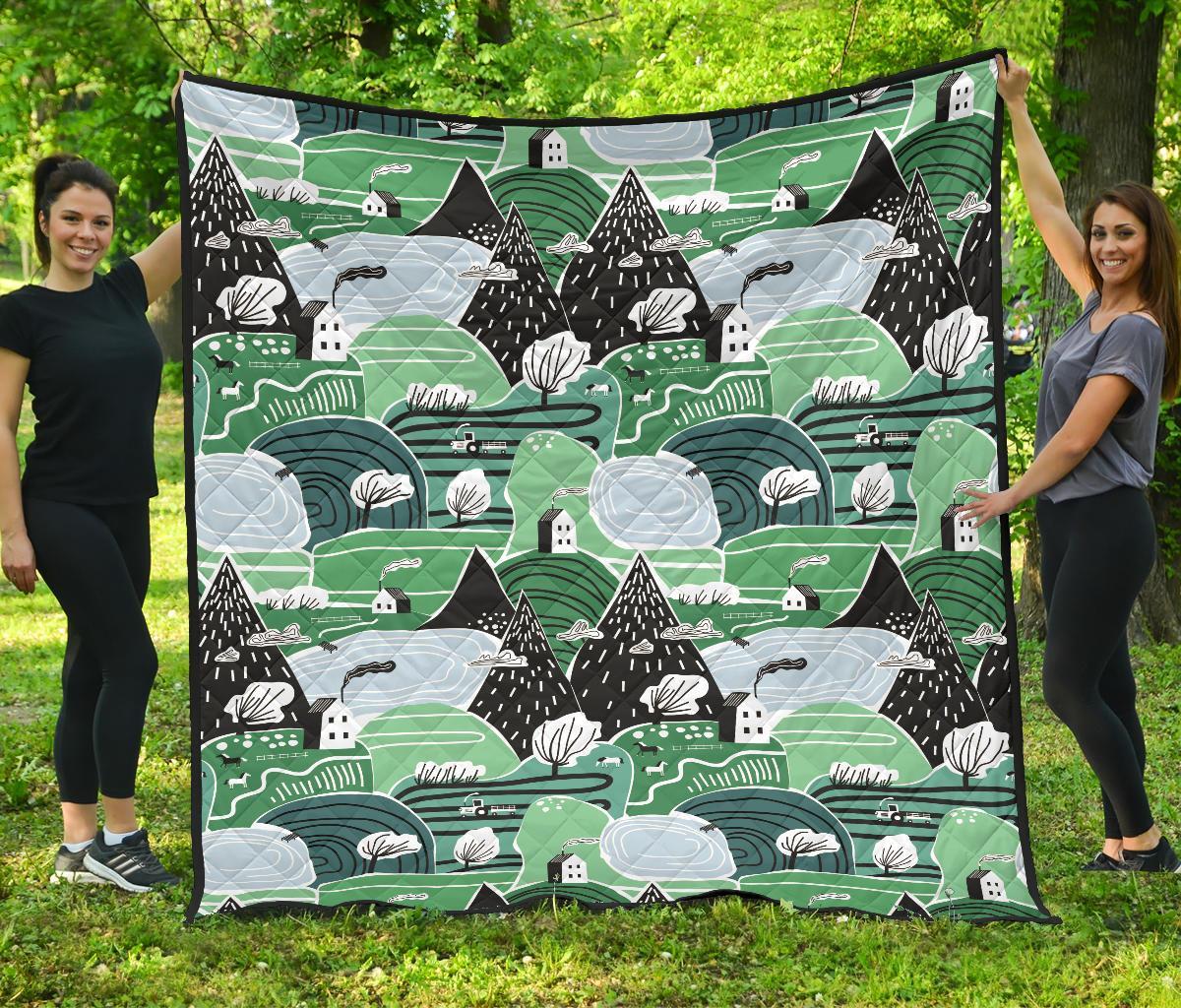 Mountain Cartoon Pattern Print Quilt-grizzshop