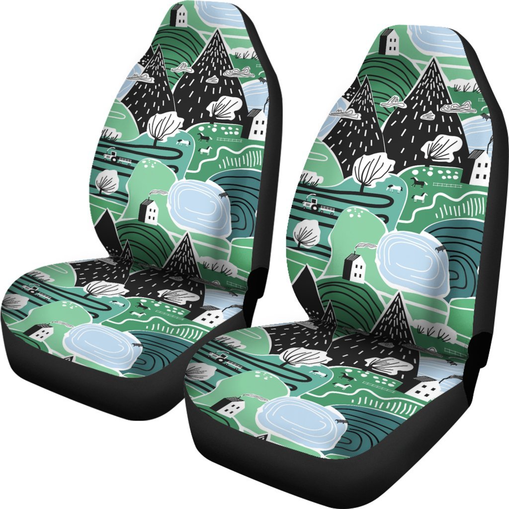 Mountain Cartoon Pattern Print Universal Fit Car Seat Covers-grizzshop