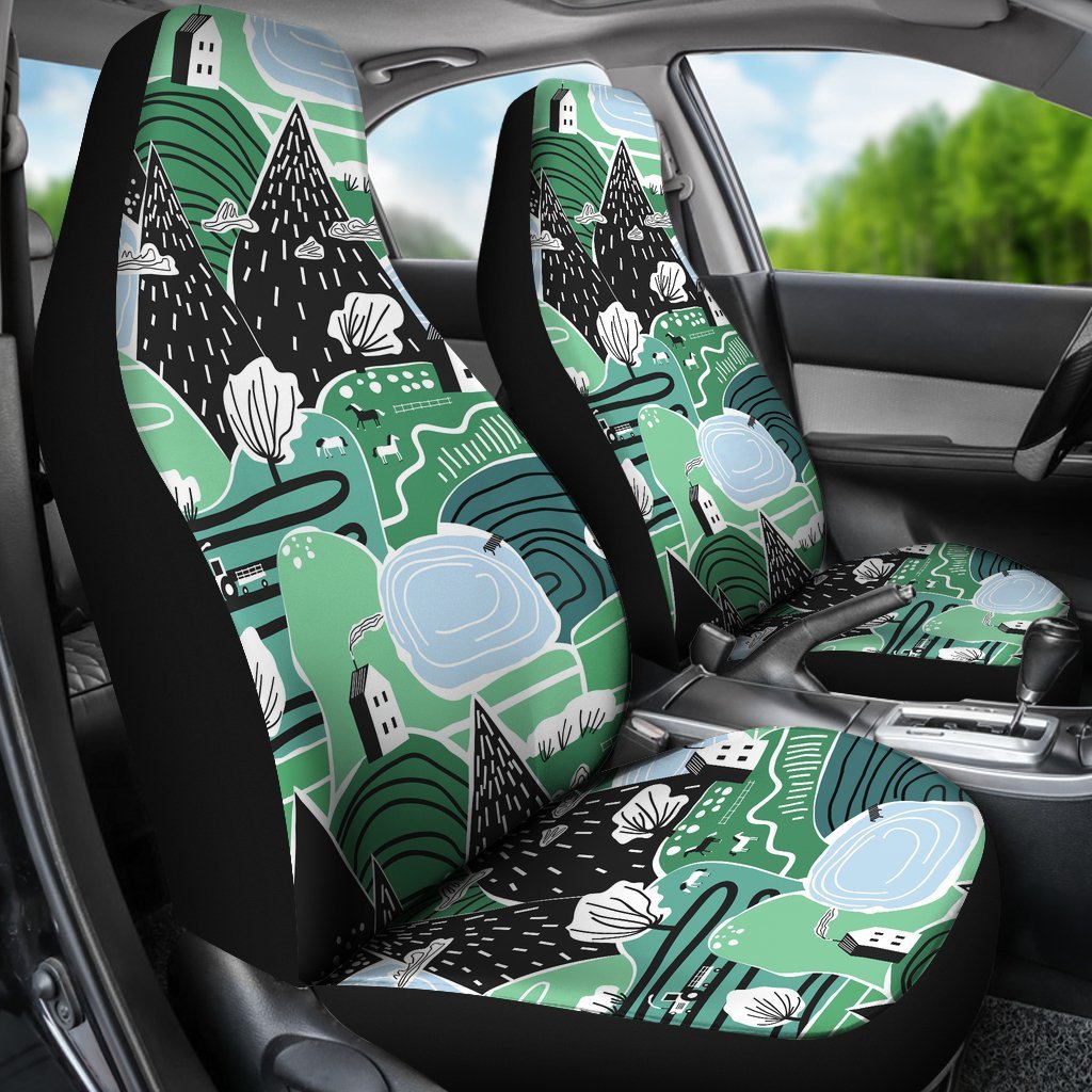 Mountain Cartoon Pattern Print Universal Fit Car Seat Covers-grizzshop