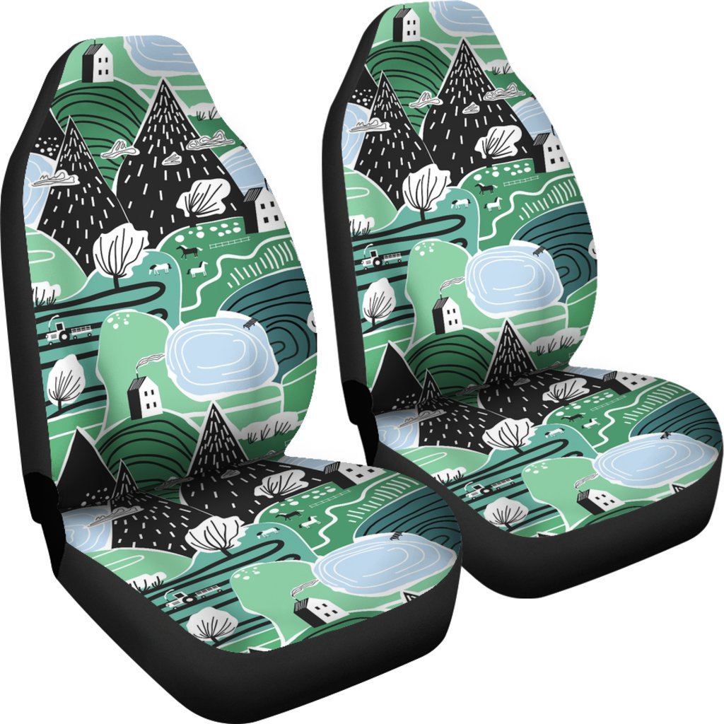 Mountain Cartoon Pattern Print Universal Fit Car Seat Covers-grizzshop