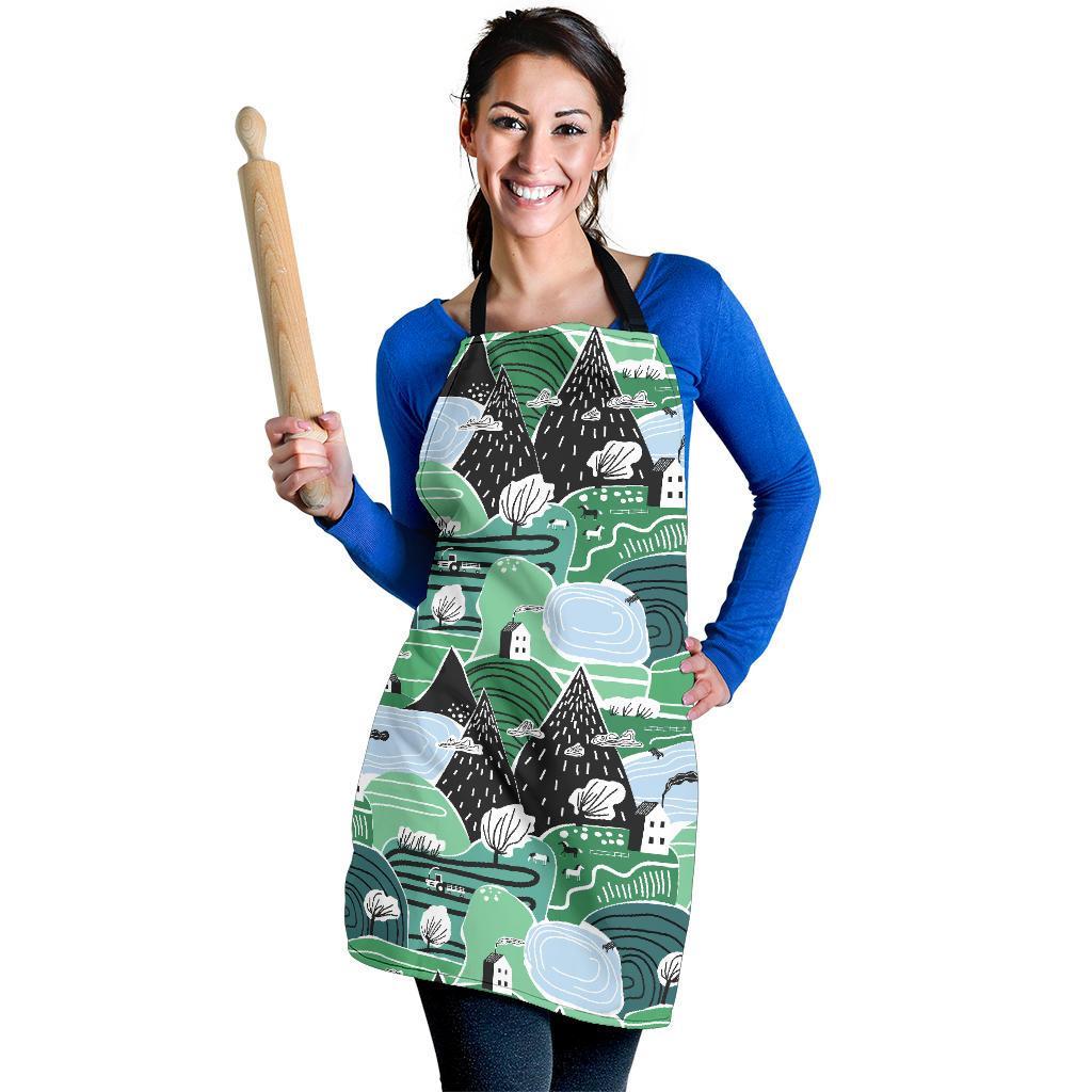 Mountain Cartoon Pattern Print Women's Apron-grizzshop